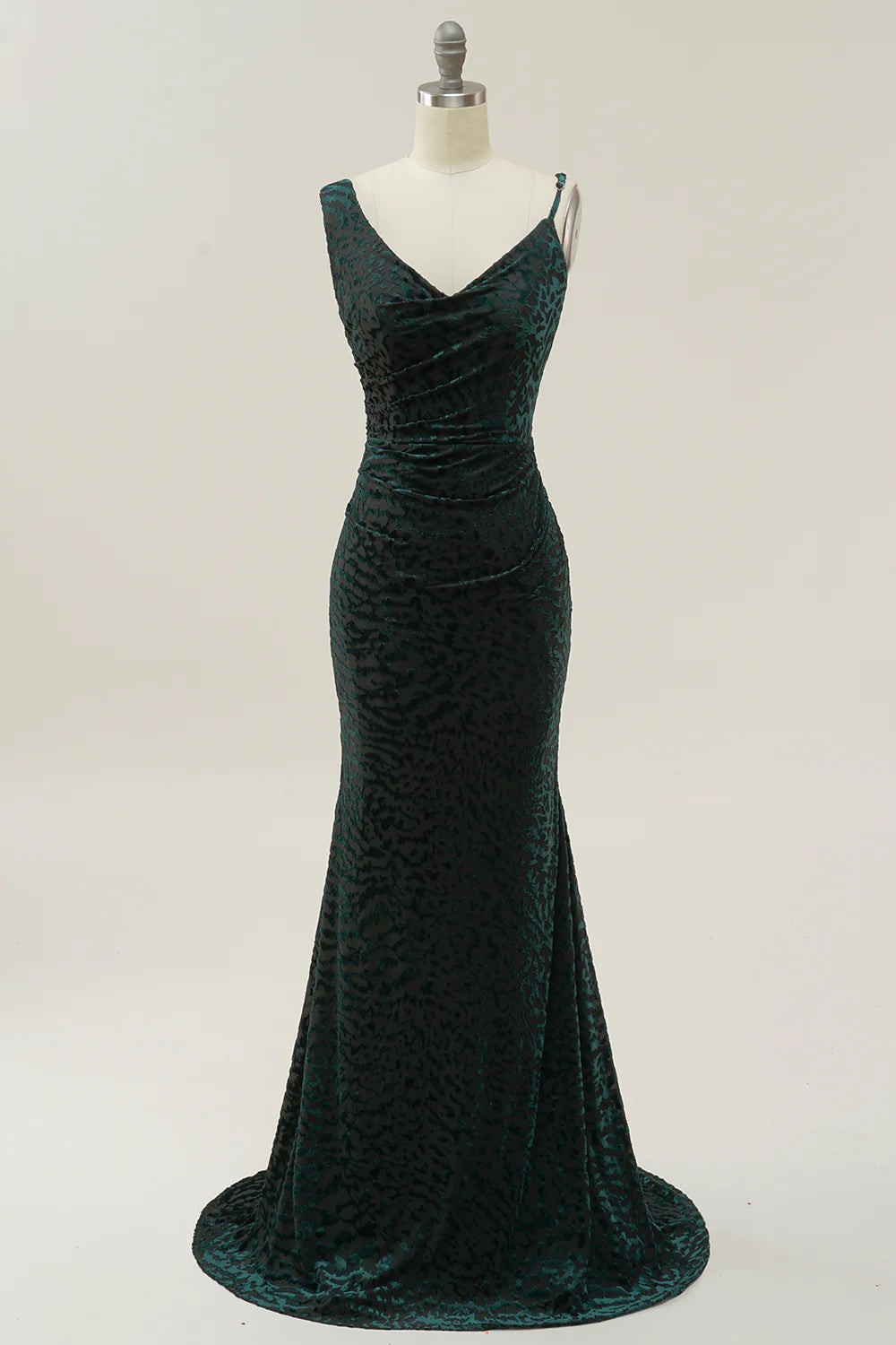 Mermaid V Neck  Dark Green Velvet Long Prom Dress